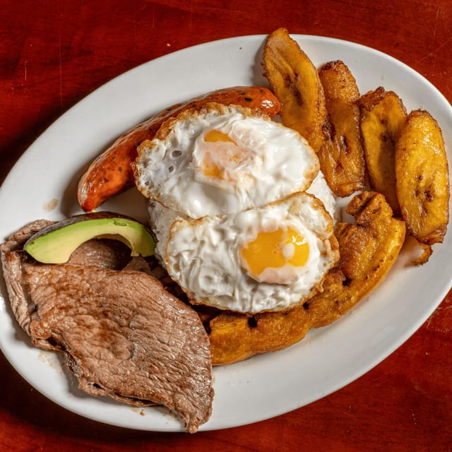 Bandeja Paisa (Steak, Beans, Rice, Egg & Sausage).