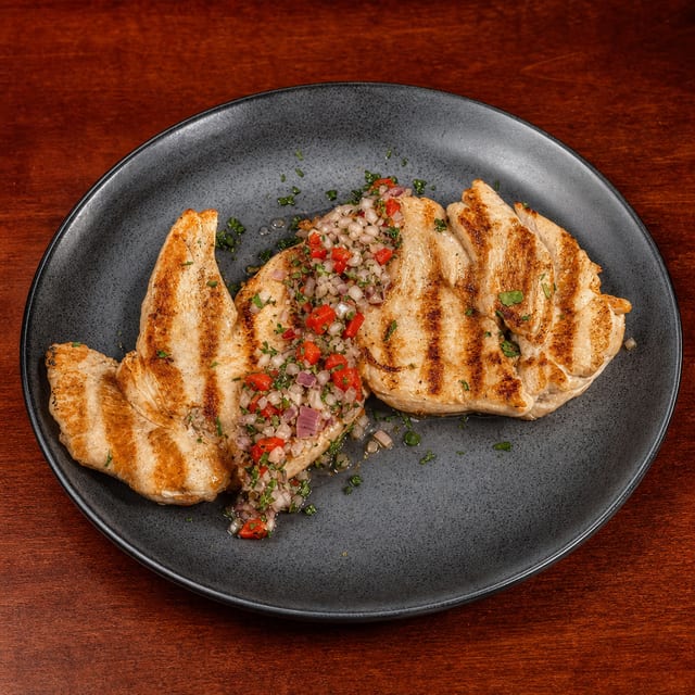 Filete De Pollo a La Plancha Con Cebolla.