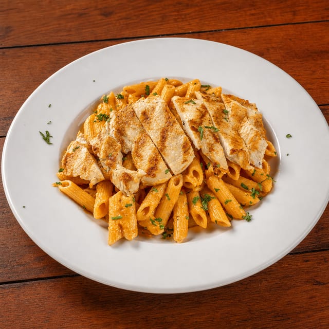 Penne Pasta a La Vodka Con Pollo (Penne Pasta with Vodka Sauce & Chicken).