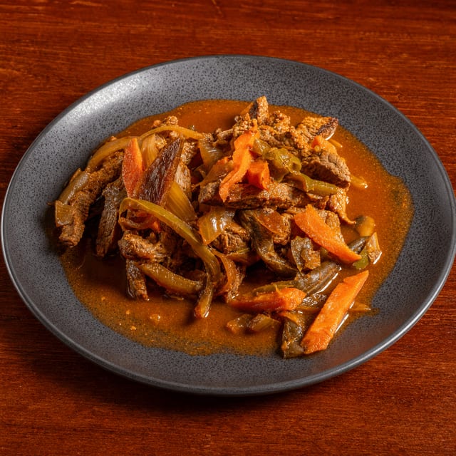 Ropa Vieja en Salsa (Shredded Beef in Sauce).