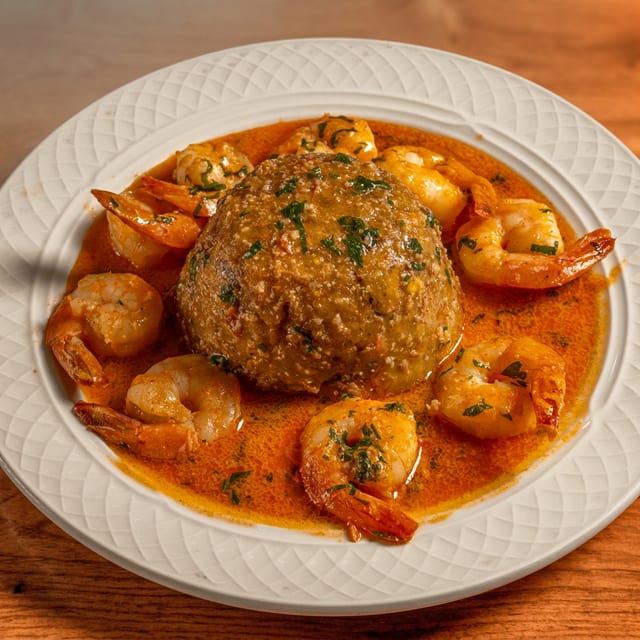 Mofongo Salsa Criolla Con Camarones.